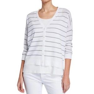 EILEEN FISHER V-NECK STRIPED CARDIGAN SWEATER